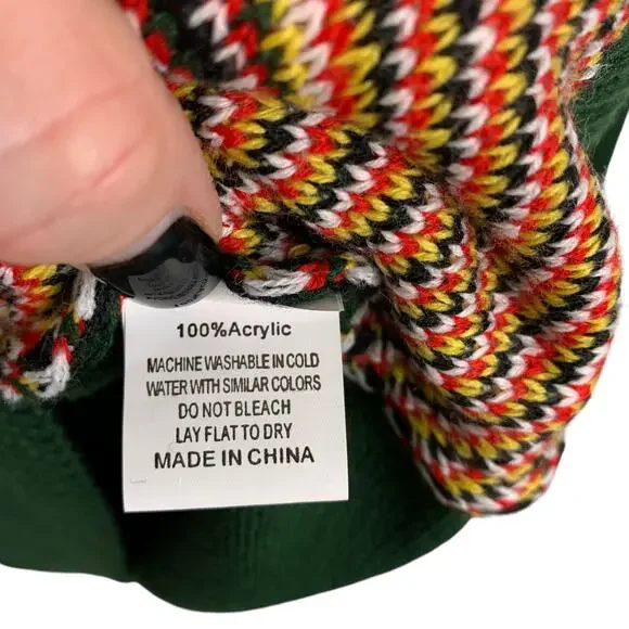 Pink Reindeer Sz L Green Knit Sweater Red Collar & Cuffs XMAS Sweater - Picture 8 of 8